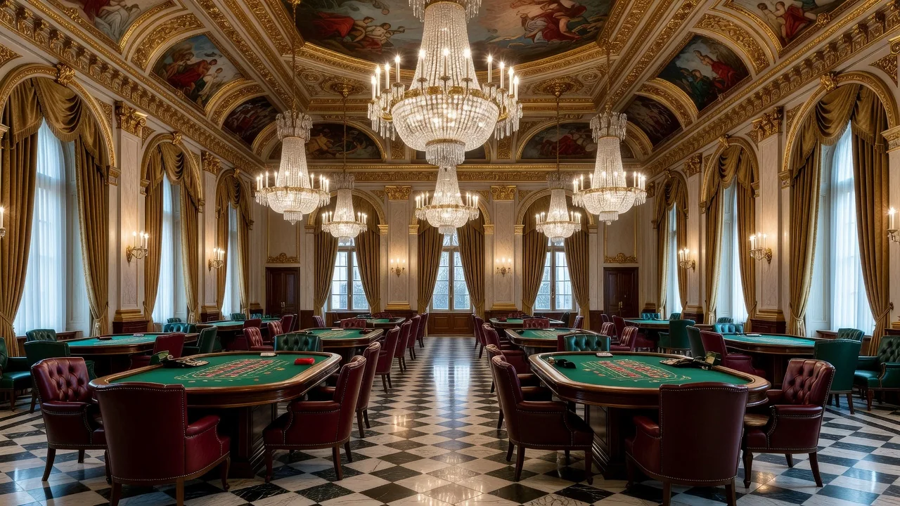Chandeliered gaming room of the Kurhaus casino in Baden-Baden