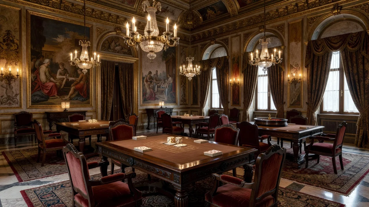 Historic gaming room inside Casino di Venezia with period furnishings