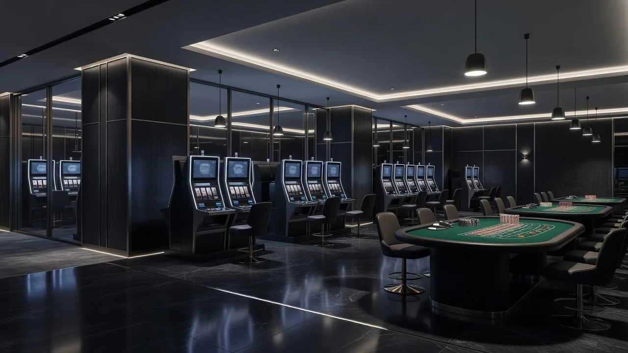 Architect’s visualisation of a modern West End casino interior at night