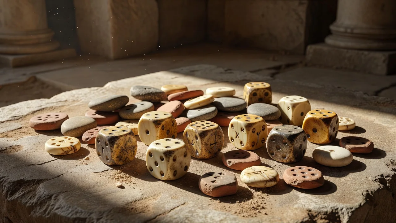 Ancient Roman dice and gaming tokens from the classical era
