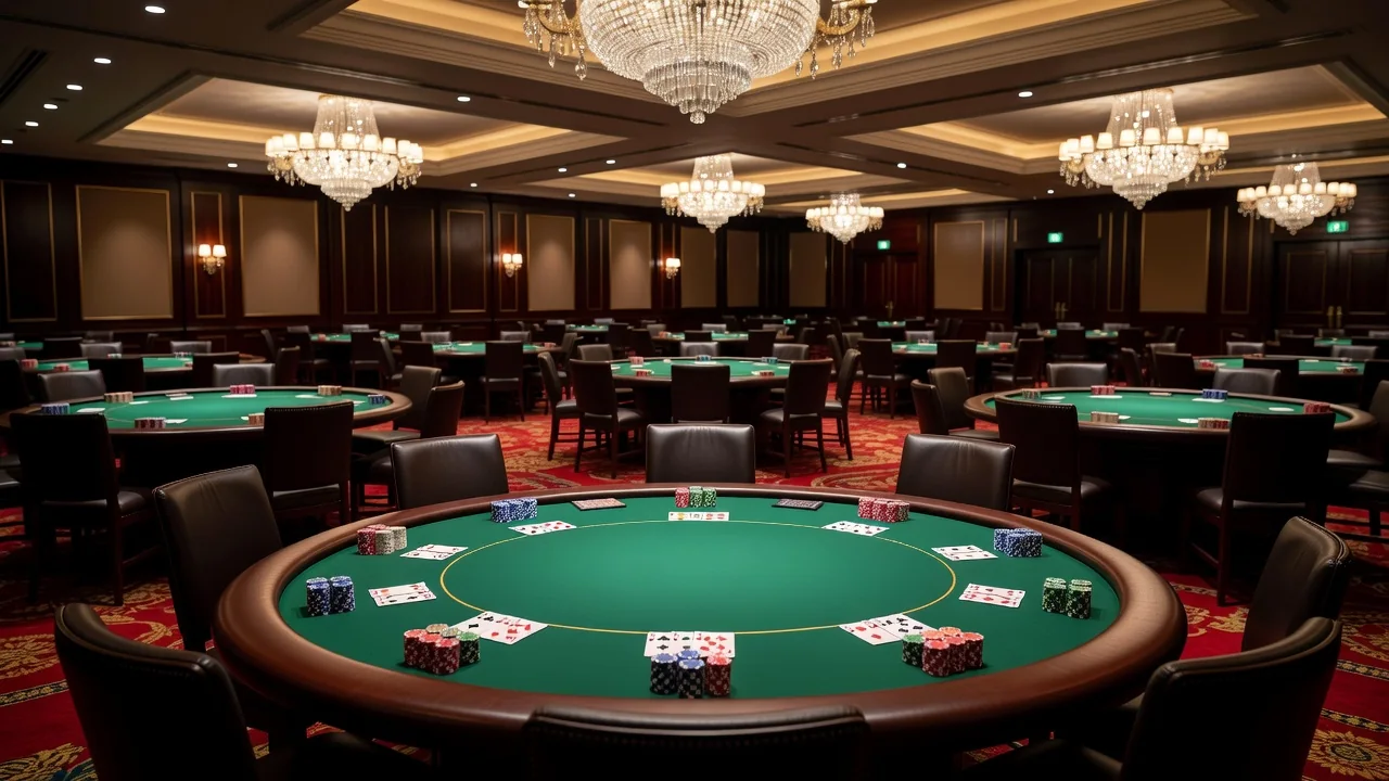 Tournament tables inside Europe’s largest poker room at King’s Resort