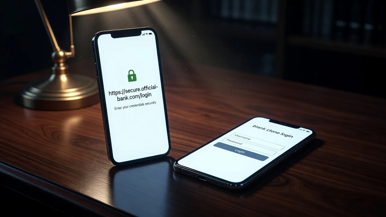 Official Olympe URL versus a clone login on two phones