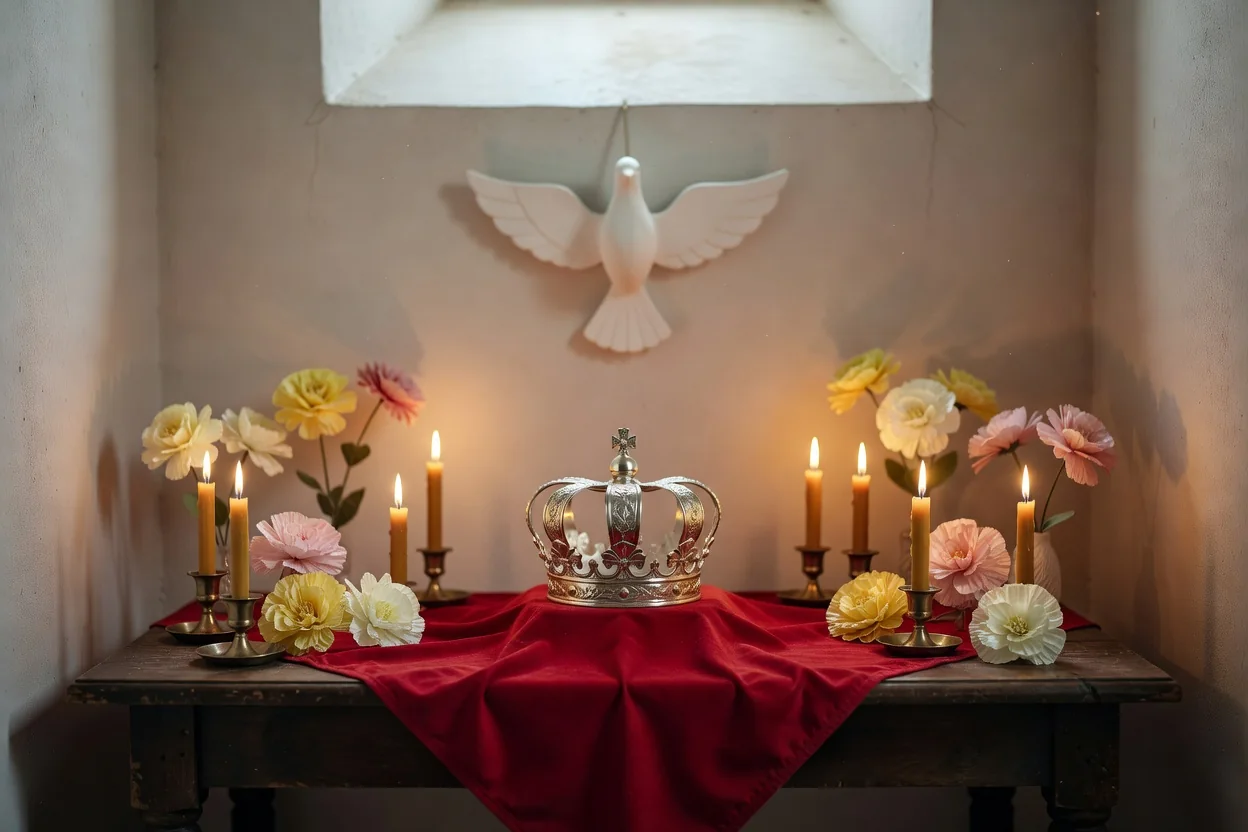 Altar de império do Divino com coroa e bandeira